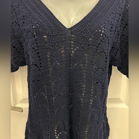 Navy Blue Crochet Knit Top, Sz S-M - Picture 7 of 7